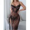 image:imageMakeMeChic Womens 2 Piece Lingerie Sets Cheetah Print Lace Sheer Bow Knot Cami Dress and Thongs SetCoffee Brown