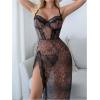 image:imageMakeMeChic Womens 2 Piece Lingerie Sets Cheetah Print Lace Sheer Bow Knot Cami Dress and Thongs SetCoffee Brown