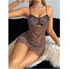 image:imageMakeMeChic Womens 2 Piece Lingerie Sets Cheetah Print Mesh Sheer Mini Dress and Floral Lace Thongs Sexy OutfitsMulticolor