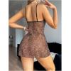 image:imageMakeMeChic Womens 2 Piece Lingerie Sets Cheetah Print Mesh Sheer Mini Dress and Floral Lace Thongs Sexy OutfitsMulticolor