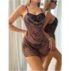 image:imageMakeMeChic Womens 2 Piece Lingerie Sets Cheetah Print Mesh Sheer Mini Dress and Floral Lace Thongs Sexy OutfitsMulticolor