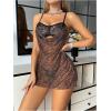 image:imageMakeMeChic Womens 2 Piece Lingerie Sets Cheetah Print Mesh Sheer Mini Dress and Floral Lace Thongs Sexy OutfitsMulticolor