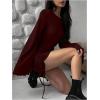 image:imageMakeMeChic Womens Bell Sleeve Bodycon Dress Ruched Drawstring Party Club Mini DressesBurgundy