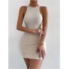 image:imageMakeMeChic Womens Bodycon Mini Dress Crew Neck Sleeveless Cut Out Short Halter DressesApricot