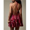 image:imageMakeMeChic Womens Boho Satin Halter Dress Tie Open Back A Line Swing Vacation Mini DressesMulticolor