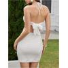 image:imageMakeMeChic Womens Bow Knot Tie Back Ruched Cut Out Halter Bodycon Summer Mini DressWhite