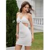 image:imageMakeMeChic Womens Bow Knot Tie Back Ruched Cut Out Halter Bodycon Summer Mini DressWhite