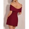 image:imageMakeMeChic Womens Bow Off The Shoulder Bodycon Dress Short Sleeve Cocktail Mini DressesBurgundy