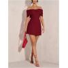 image:imageMakeMeChic Womens Bow Off The Shoulder Bodycon Dress Short Sleeve Cocktail Mini DressesBurgundy