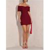 image:imageMakeMeChic Womens Bow Off The Shoulder Bodycon Dress Short Sleeve Cocktail Mini DressesBurgundy