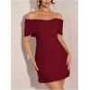image:imageMakeMeChic Womens Bow Off The Shoulder Bodycon Dress Short Sleeve Cocktail Mini DressesBurgundy