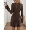 image:imageMakeMeChic Womens Button Down Sweater Dress Scoop Neck Long Sleeve A Line Flare Knit DressesCoffee Brown