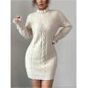 image:imageMakeMeChic Womens Button Lace Cable Knit Sweater Dress Long Sleeve Knit Bodycon Mini DressesApricot