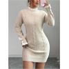 image:imageMakeMeChic Womens Button Lace Cable Knit Sweater Dress Long Sleeve Knit Bodycon Mini DressesApricot