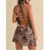 image:imageMakeMeChic Womens Cheetah Print Halter Mini Dress Ruffle Tiered Open Back Summer Y2K DressesKhaki