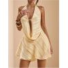 image:imageMakeMeChic Womens Cheetah Print Halter Mini Dress Ruffle Tiered Open Back Summer Y2K DressesYellow