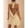 image:imageMakeMeChic Womens Cheetah Print Halter Mini Dress Ruffle Tiered Open Back Summer Y2K DressesYellow