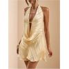 image:imageMakeMeChic Womens Cheetah Print Halter Mini Dress Ruffle Tiered Open Back Summer Y2K DressesYellow