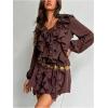 image:imageMakeMeChic Womens Chiffon Ruffle Mini Dress Y2k Long Sleeve V Neck Boho Going Out DressesBrown