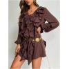 image:imageMakeMeChic Womens Chiffon Ruffle Mini Dress Y2k Long Sleeve V Neck Boho Going Out DressesBrown