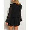image:imageMakeMeChic Womens Deep V Neck Lantern Sleeve Mini Dress Ruffle Tiered Party Cocktail Short DressesBlack