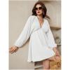 image:imageMakeMeChic Womens Deep V Neck Mini Dress Summer Beach Vacation Backless Dresses Casual SundressWhite