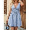 image:imageMakeMeChic Womens Denim Dress V Neck Tie Front Sleeveless Summer Jean Mini DressesLight Wash