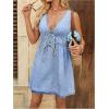 image:imageMakeMeChic Womens Denim Dress V Neck Tie Front Sleeveless Summer Jean Mini DressesLight Wash