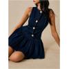 image:imageMakeMeChic Womens Denim Mini Dress Sleeveless A line Pleated Hem Metal Botton Short DressDark Wash