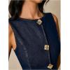 image:imageMakeMeChic Womens Denim Mini Dress Sleeveless A line Pleated Hem Metal Botton Short DressDark Wash