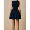image:imageMakeMeChic Womens Denim Mini Dress Sleeveless A line Pleated Hem Metal Botton Short DressDark Wash