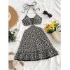 image:imageMakeMeChic Womens Ditsy Floral Lace Trim Cut Out Halter Shirred A Line Mini DressMulticolor