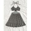 image:imageMakeMeChic Womens Ditsy Floral Lace Trim Cut Out Halter Shirred A Line Mini DressMulticolor