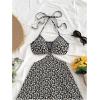image:imageMakeMeChic Womens Ditsy Floral Lace Trim Cut Out Halter Shirred A Line Mini DressMulticolor
