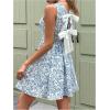 image:imageMakeMeChic Womens Floral Bow Back Tank Dress Ruffle Sleeveless Summer Short DressesBlue and White