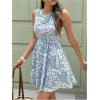 image:imageMakeMeChic Womens Floral Bow Back Tank Dress Ruffle Sleeveless Summer Short DressesBlue and White