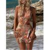 image:imageMakeMeChic Womens Floral Halter Dress Deep V Neck Open Back Metal Decor Party Mini DressesMulticolor