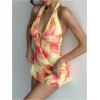 image:imageMakeMeChic Womens Floral Halter Mini Dress Tie Open Back Sleeveless High Waisted Wrap Summer DressesYellow