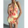 image:imageMakeMeChic Womens Floral Halter Mini Dress Tie Open Back Sleeveless High Waisted Wrap Summer DressesYellow