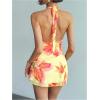 image:imageMakeMeChic Womens Floral Halter Mini Dress Tie Open Back Sleeveless High Waisted Wrap Summer DressesYellow