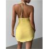 image:imageMakeMeChic Womens Floral Lace Halter Mini Dress Sheer Ruched Sleeveless Bodycon Y2K DressesYellow