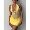 image:imageMakeMeChic Womens Floral Lace Halter Mini Dress Sheer Ruched Sleeveless Bodycon Y2K DressesYellow