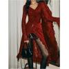 image:imageMakeMeChic Womens Floral Lace Long Cardigan V Neck Flared Sleeve Elegant Knitted OuterwearBurgundy