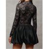image:imageMakeMeChic Womens Floral Lace Sheer Bubble Dress Mock Neck Long Sleeve A Line Party Mini DressesBlack