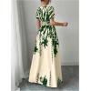 image:imageMakeMeChic Womens Floral Maxi Dress V Neck Short Sleeve Flowy Summer Business Casual Long DressesGreen