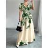 image:imageMakeMeChic Womens Floral Maxi Dress V Neck Short Sleeve Flowy Summer Business Casual Long DressesGreen