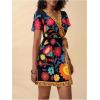 image:imageMakeMeChic Womens Floral Mini Dress Wrap V Neck Short Sleeve Summer Boho DressesBlack