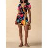 image:imageMakeMeChic Womens Floral Mini Dress Wrap V Neck Short Sleeve Summer Boho DressesBlack