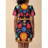 image:imageMakeMeChic Womens Floral Mini Dress Wrap V Neck Short Sleeve Summer Boho DressesBlack