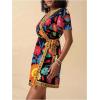 image:imageMakeMeChic Womens Floral Mini Dress Wrap V Neck Short Sleeve Summer Boho DressesBlack